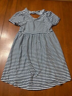 Striped Short Sleeve Mini Dress - Navy & White